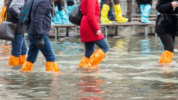 walking through flood water