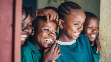 Laughing schoolchildren